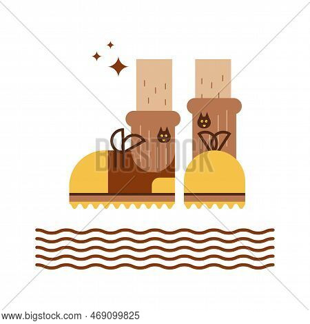 Geometric Shoes, Rough Boots Isolated Element. Abstract Shoes For Hiking, Icon, Logo. Male Legs With