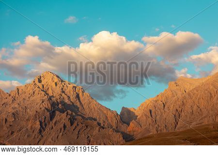 Aladaglar National Park. Cloudy Mountain Landscape. Glacial Mountains, Hills. Transmountain Trips. T