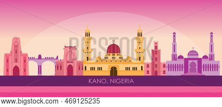 Sunset Skyline Panorama Of City Of Kano, Nigeria - Vector Illustration