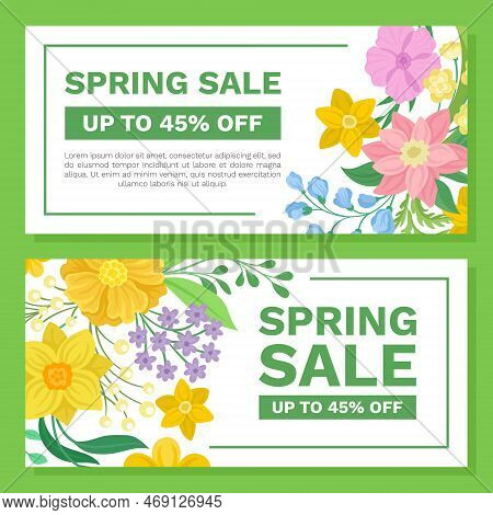 Floral Spring Sale Card Design With Blooming Fragrant Garden Flower Vector Template