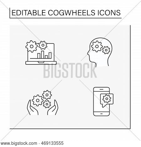 Cogwheels Line Icons Set. Settings And Configurations For Different Situations. Business Concept. Is