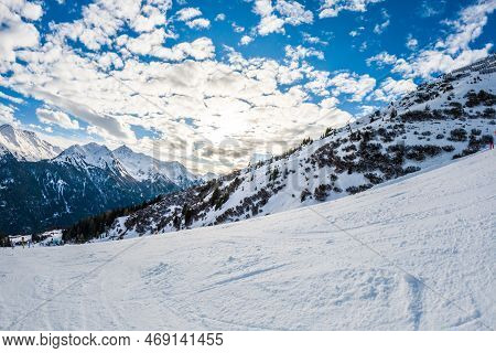 Austria Paznaun Rocky Mountains Landscape With Snow