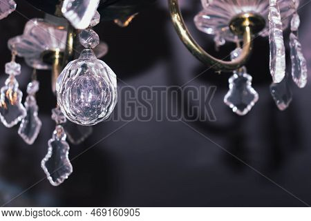 Glass Pendants In The Form Of Balls. Handelier With Crystal Pendants. Rystal Faceted Ball