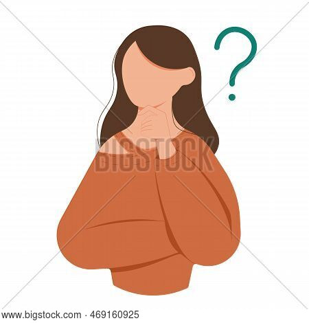 Thinking Girl In Flat Style. Girl Without A Face