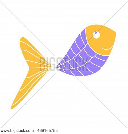 Doodle Fish Patterned Colorful Character. Abstract Hand Drawn Marine Silhouette. Colorful Fantasy Na
