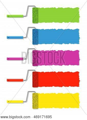 Vector Paint Roller Set Isolated On White Background. Interior Wall Color Painter With Copy Space. C