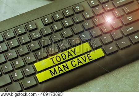 Sign Displaying Man Cave. Word For A Room, Space Or Area Of A Dwelling Reserved For A Male Person