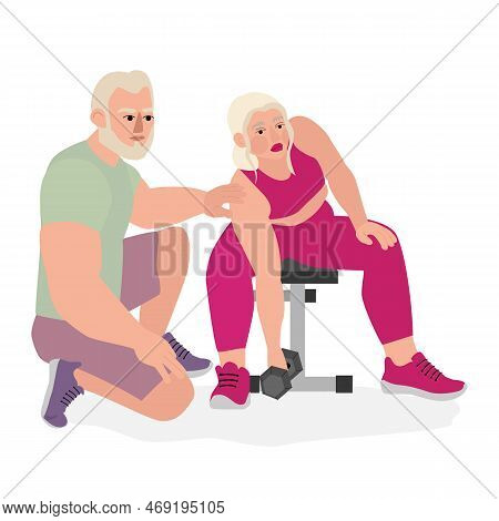 Sport People Individual Personal Trainer Coach In Gym. Men Women Training Exercising Fitness Center 