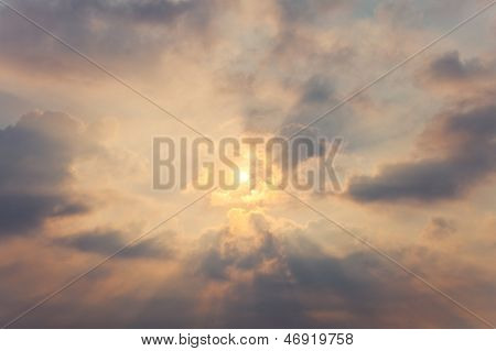 Sky With Cumulus Clouds And A Bright Sun