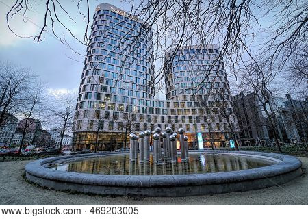 Brussels, Brabant, Belgium 01 20 2023 A Wide-angle View On The Belgian Beobank Bank Modern Architect