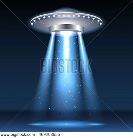 Ufo Spaceship Flying Isolated On White Background