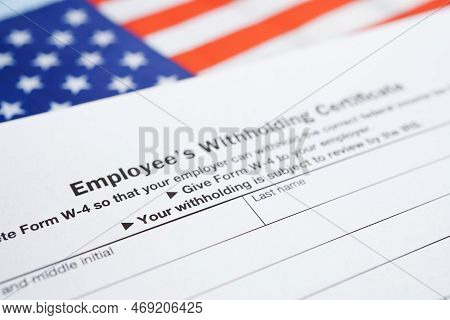 Tax Form W-4 Employee Withholding Certificate, Business Finance Concept.