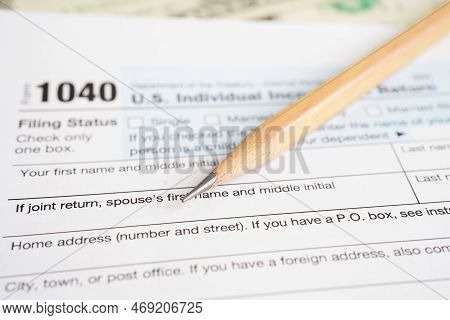 Tax Form 1040 U.s. Individual Income Tax Return, Business Finance Concept.