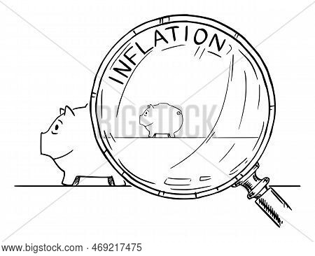 Savings Looks Smaller During Inflation , Vector Cartoon Illustration
