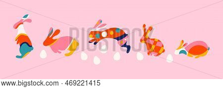Set Of Eastern Bunny Rabbits Silhouettes Vector Illustration