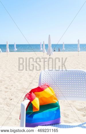 Rainbow Colored Bag On Beach Chair, Lbgt Abstract Background