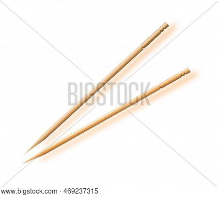 Wooden Toothpick. Macro. Bamboo Toothpick Small Sharp. Vector