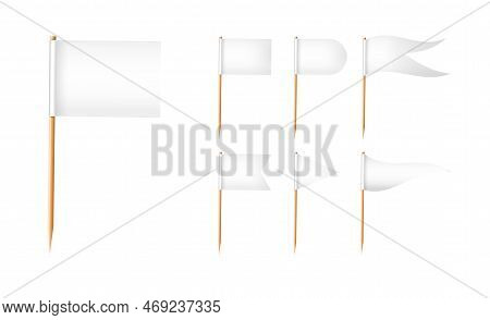 Toothpick Flags. Wooden Toothpicks With White Paper Flag. Location Mark, Map Pointer. Vector