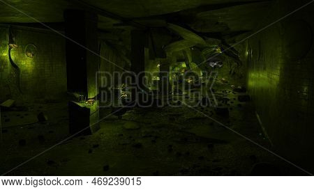 3d-illustration Of An Abondoned Postapocaliptic Subway Station