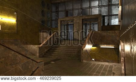 3d-illustration Of An Abondoned Postapocaliptic Subway Station