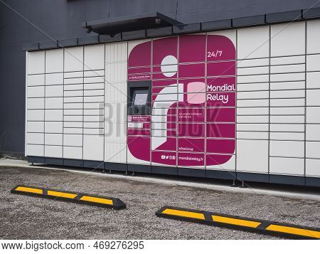 Loriol Sur Drome, France - January 14, 2023: Lockers Mondial Relay. Pickup Box A Place By The Road T