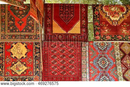 Various Patterns Of Carpets At Vernissage Local Market In Downtown Yerevan, Armenia