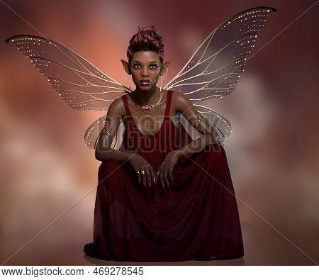 3d Computer Graphics Of A Fairy Wings And Pixie Haircut (not Ai Generated)