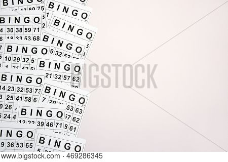 A Lot Of Cards For A Board Game Of Bingo Or Lotto On A Light Background.