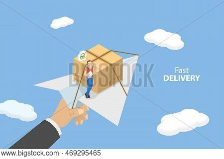 3d Isometric Flat Vector Conceptual Illustration Of Fast Delivery, Air Logistics
