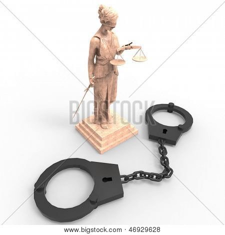 Estátua de Themis e algemas sobre fundo branco