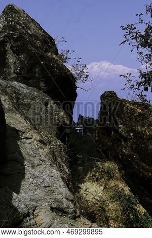 Tenzing Rock And Snowcapped Mount Kangchenjunga, Darjeeling In West Bengal, India