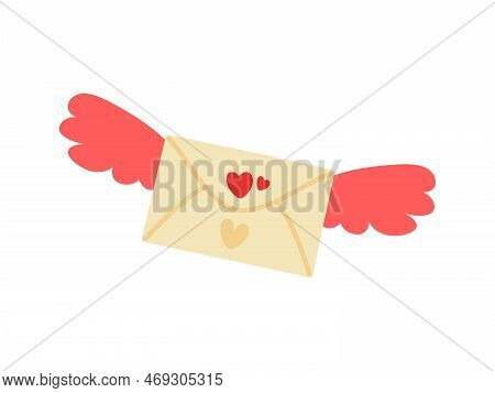 Vector doodle envelope with wings. Cute letter. Valentine\'s day clipart.
