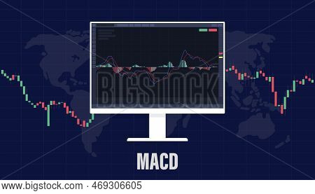 Macd Moving Average Convergence Divergence Indicator For Stock Market Trading With Big Screen And Ca
