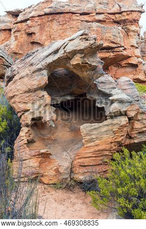 A Small Sandstone Cave, With A Hole In The Roof, At The Stadsaal Caves In The Western Cape Cederberg