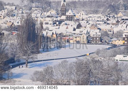 Thür, Germany - 01 21 2023: Village Thür, Main Road And Smaller Country Road In Front