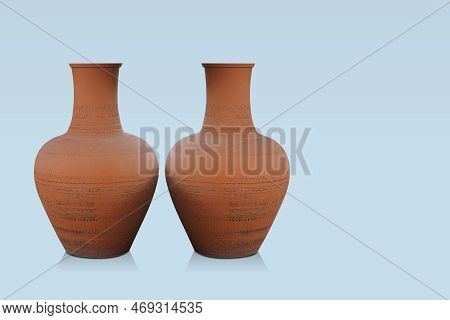 Two Brown Pottery Clay Vase On White Background, Object, Decor, Gift, Old, Nature, Copy Space