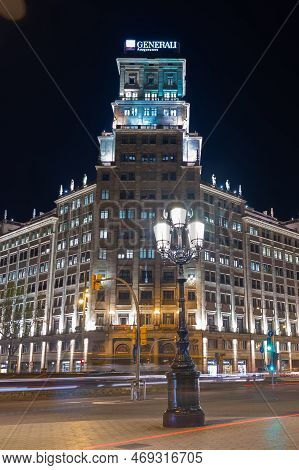 Barcelona, Spain - March 30, 2016: Exterior Of Generali Assegurances Building Architecture