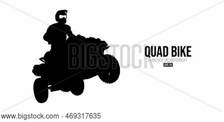 Abstract Silhouette Of A Atv Quad Bike, All-terrain Vehicle, Isolated On White Background. Rider Jum
