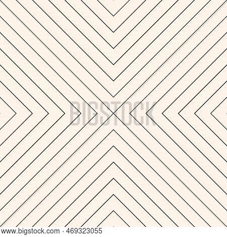 Vector Monochrome Geometric Texture. Elegant Seamless Pattern With Thin Diagonal Lines, Tiles. Abstr