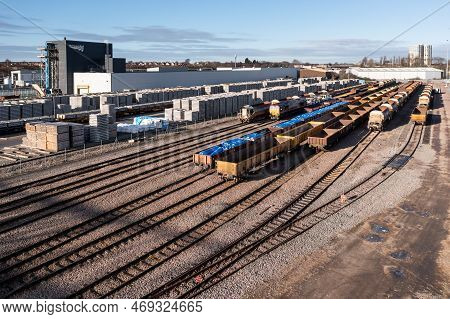Doncaster, Uk - January 20, 2023.  An Aerial View Of The Network Rail Concrete Sleeper Factory In Th
