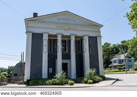 Sandwich Massachusetts-july 9, 2022: Sandwich Town Hall Building In The Center Of Sandwich An Histor