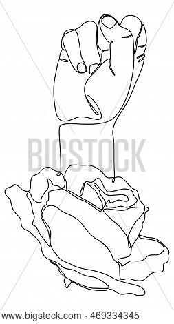 One Continuous Line Of Clenched, Raised Fists From Rose. Thin Line Illustration Vector Concept. Cont