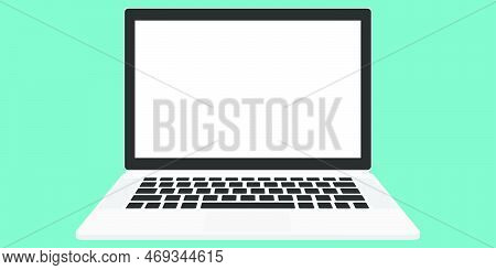 Laptop Layout In Flat Style, Device Screen Layout. Realistic Open Laptop With Blank Screen For You D