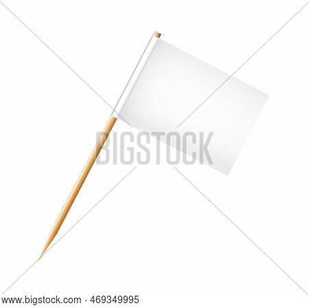 Toothpick Flags. Wooden Toothpicks With White Paper Flag. Location Mark, Map Pointer. Vector