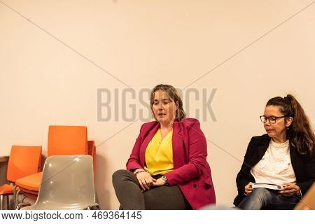 Cangas, Spain. January 21, 2023: Public Presentation Of Carmen Berzosa For Podemos For Mayor Of Cang