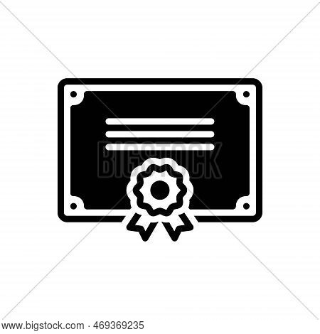 Black Solid Icon For Accreditation Certificate Best Award Verified Specialist Ribbon Accreditation