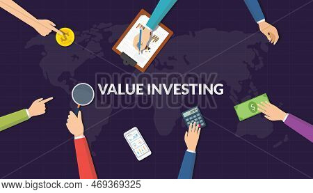 Value Investing Concept With Hand People Businessman Work Together Analyze Company View From Top Wit