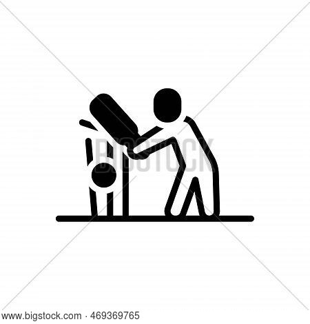 Black Solid Icon For Miss Player Cricket Play Ball Bat Leave Omit Fail Out Shot