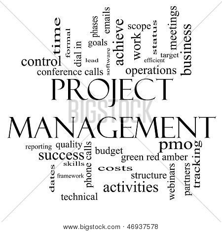Project Management Word Cloud Concept In Black And White