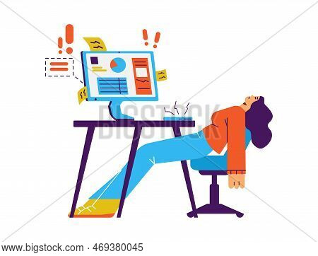 Office Employee Feels Powerless And Burned Out From Work, Flat Vector Isolated.